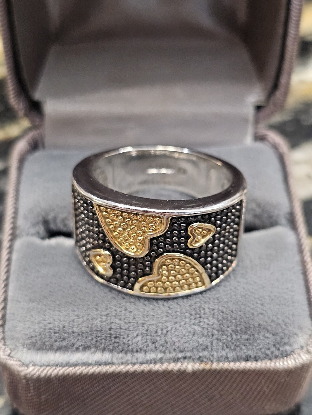 Wide Band Ring With Heart Detail ~ Size 9.25